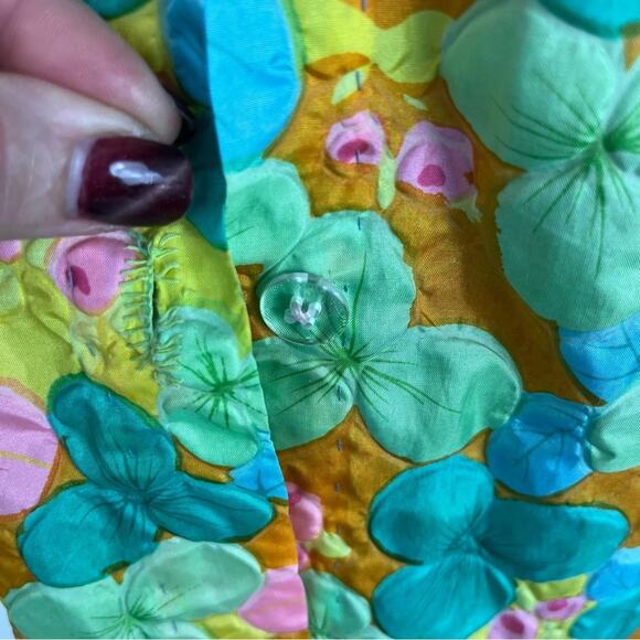 Womens Floral Lightweight Robe Groovy Handmade Bows and Buttons Medium - Picture 9 of 10